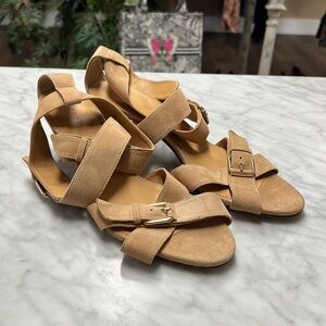 J. Crew Tan Suede Ankle Wrap Strap Sandal Size 10 NEW!